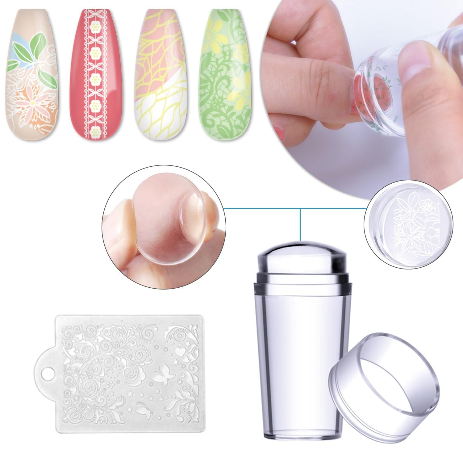 Complete 5-Piece Nail Stamping Set: Plates, Stamper & Scraper for DIY Designs