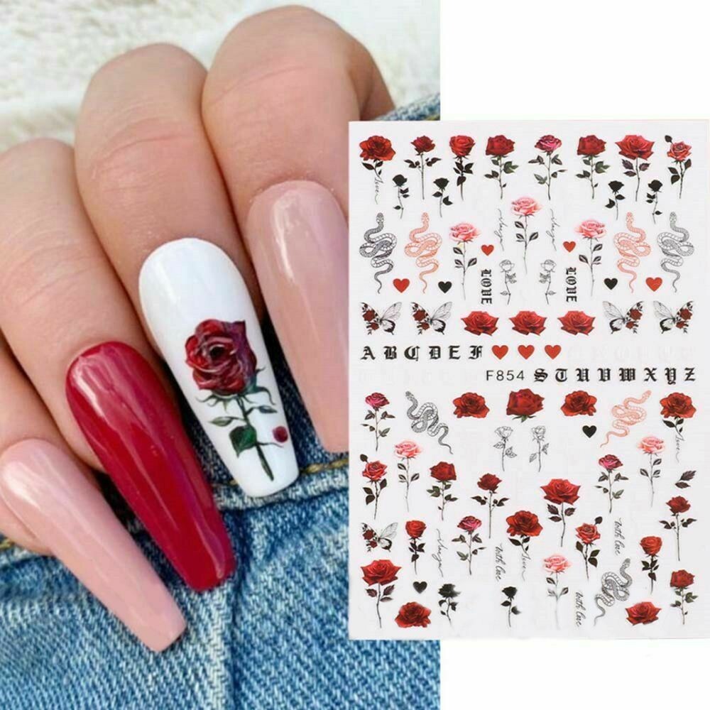 3D Nail Art Sticker Love Rose Flower Snake Decal Manicure Peel &Stick F854 NS3