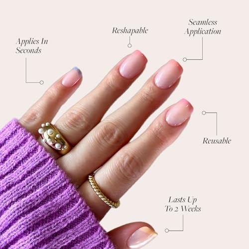 Press On Nails – | Short Squoval Fake Nails with Multicolored Pastel Macarons