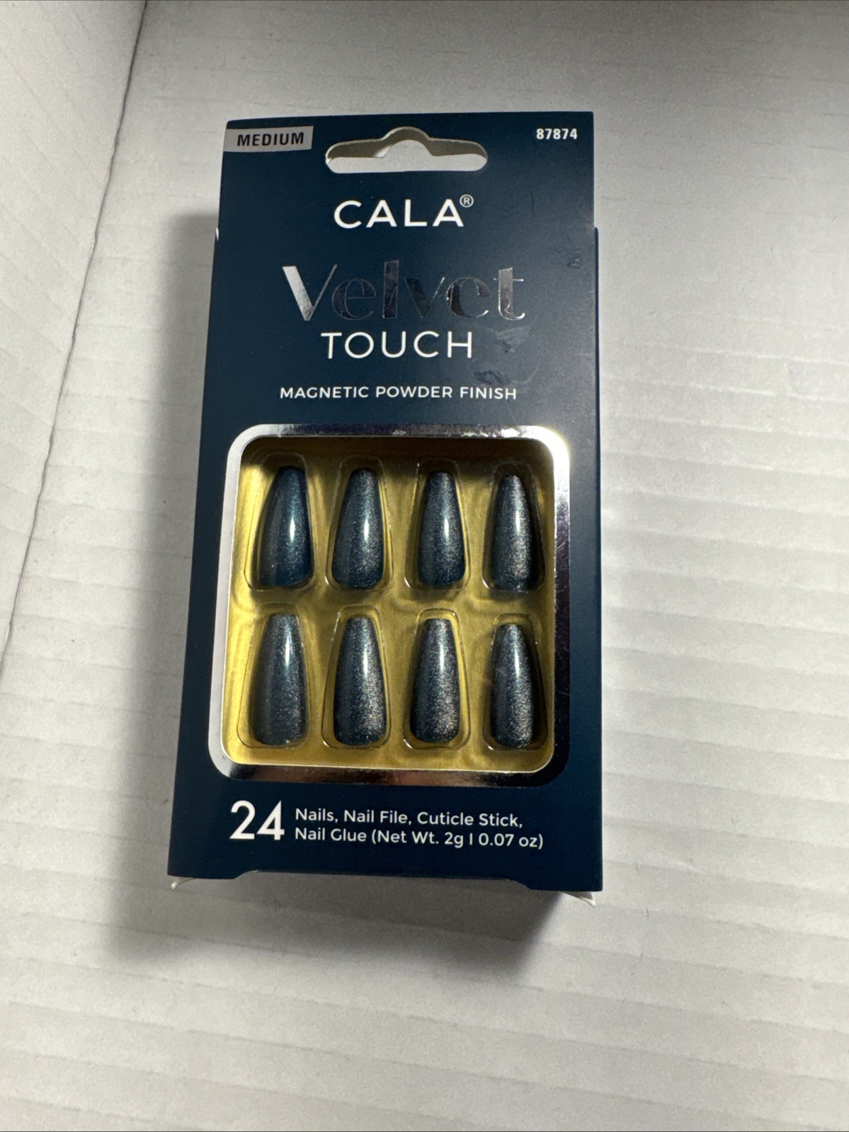 CALA Velvet Touch Magnetic Powder Finish Medium Coffin Press On Nails 24 Count