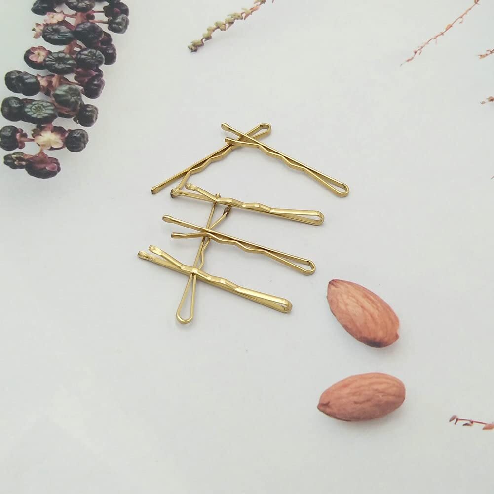 220 Count Mini Wavy 1.38 Inch Blonde Bobby Pins, YINGFENG Gold（1.38inch）