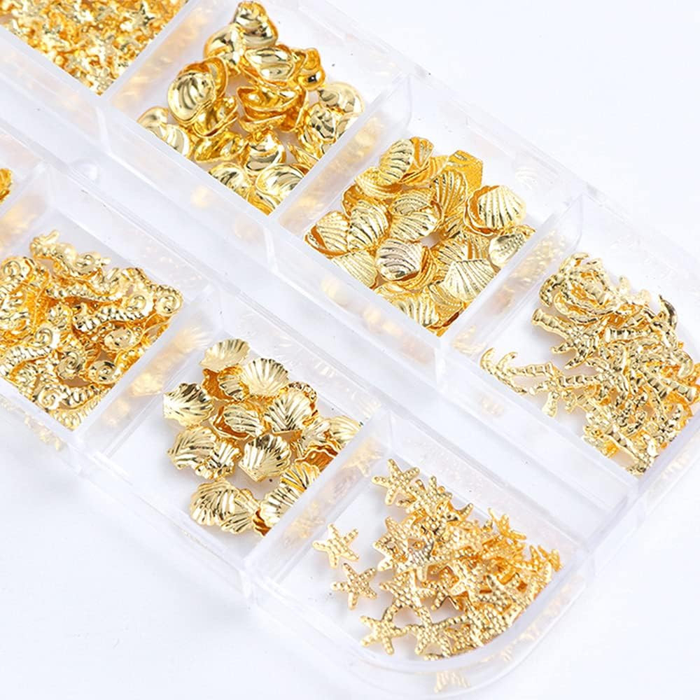 3D Metal Nail Decals – 12 Shapes, Holographic Glitters & Sequins Gold Art Suppli