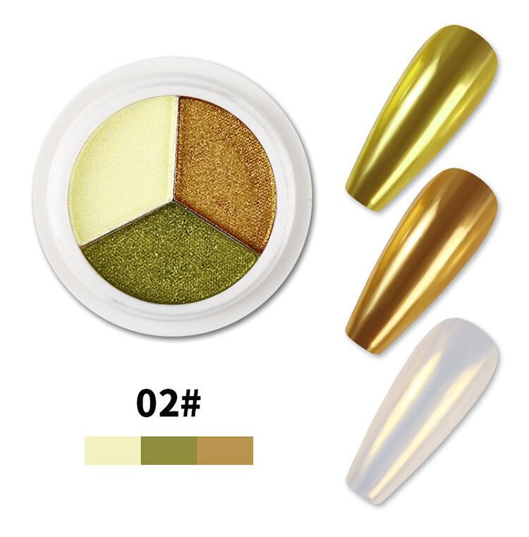 3Colors Nail Pigment Mirror Effect Nail Art Glitter Holographic Powder Dust DIY