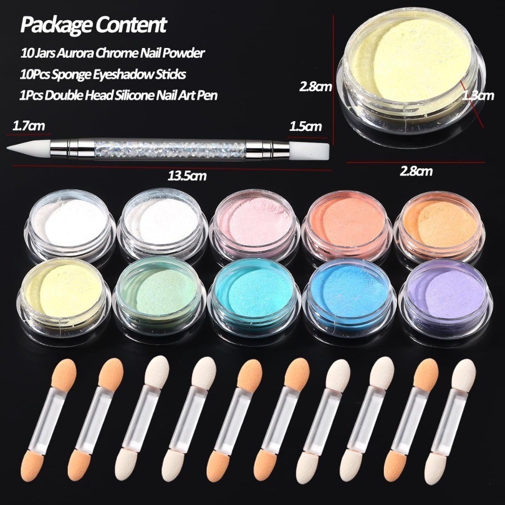 Mermaid Pearl Chrome Nail Powder Iridescent Aurora Metallic Mirror Effect