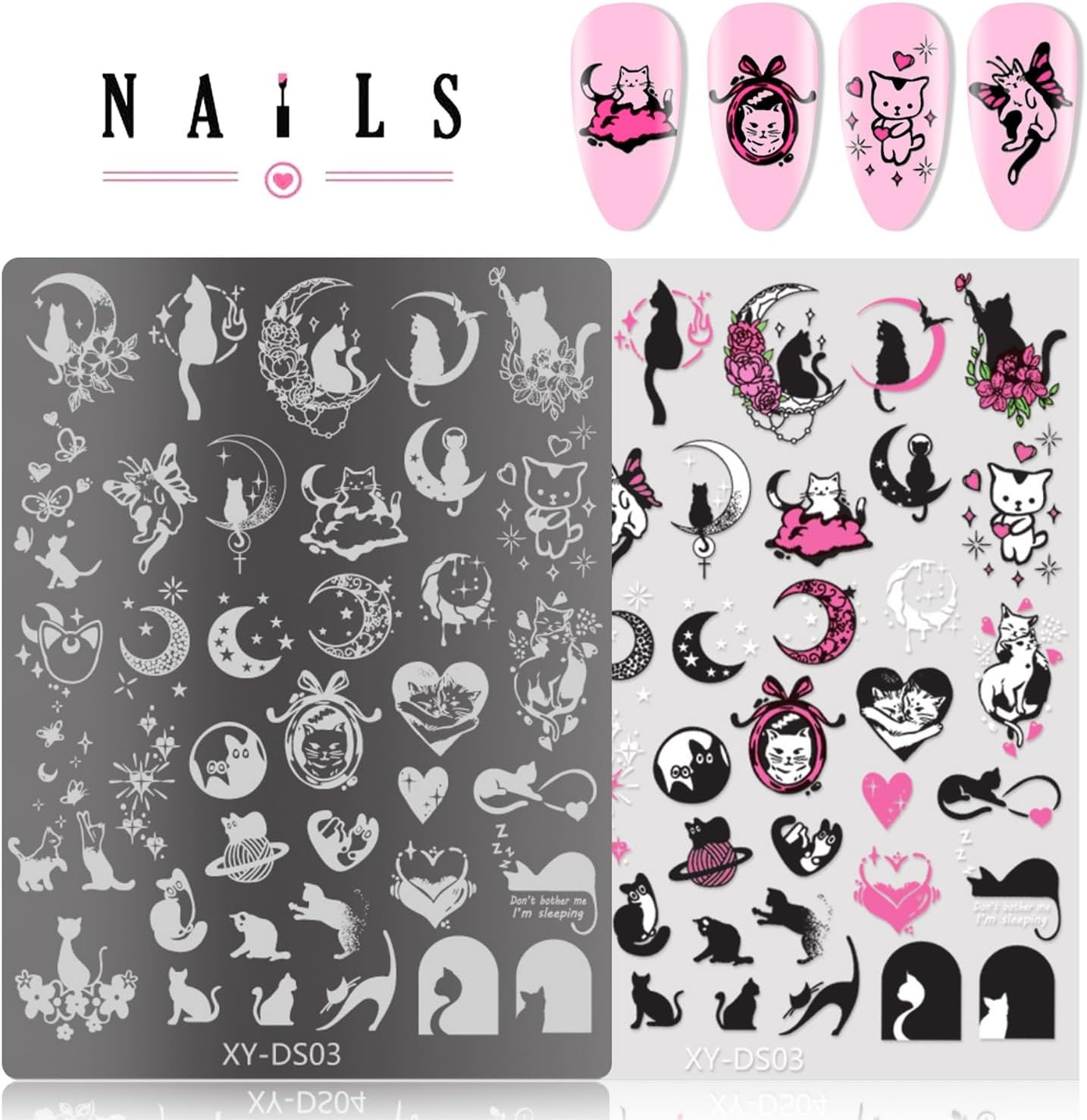 4Pcs Gothic Cute Nail Stamping Plate Set – Dark Kawaii Art 1.4 inches