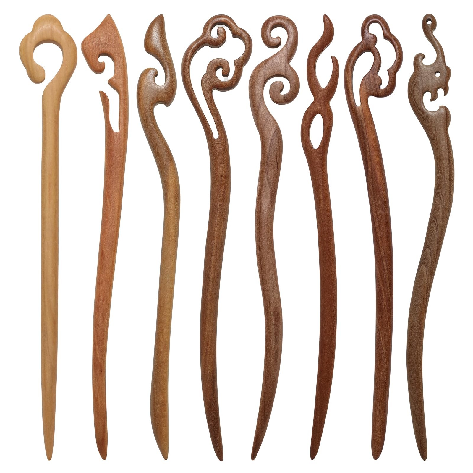 Ngdhkd 8 Pieces Wooden Hair Sticks Chinese 1 Count (Pack of 8), Brown