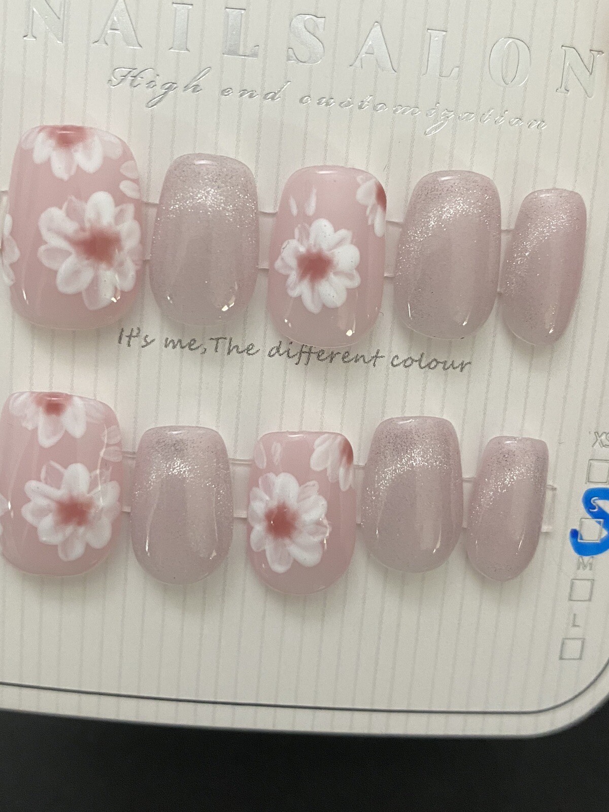 Flower In Pink -Custom Gel Press on Nails fake nails Handmade 10 pc set SMALL