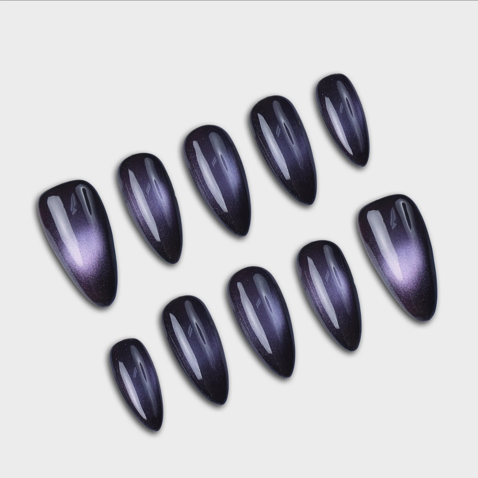 SIYOU Nightshade Medium Almond Purple Black Cat Eye Press-On Nails 10pc