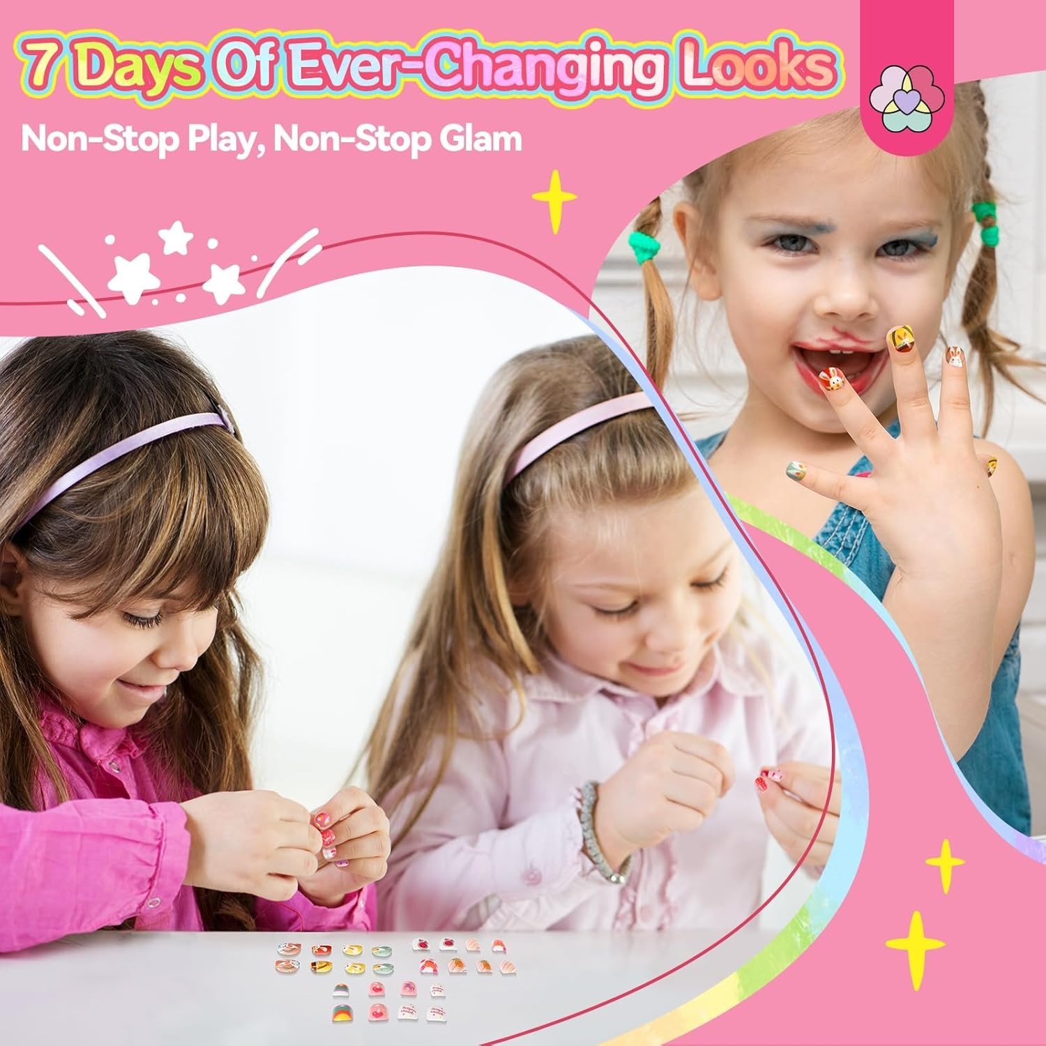 168Pcs 7 Pack Press on Nails for Kids: Funky-bright Fake Nails for Kids 8-12 …