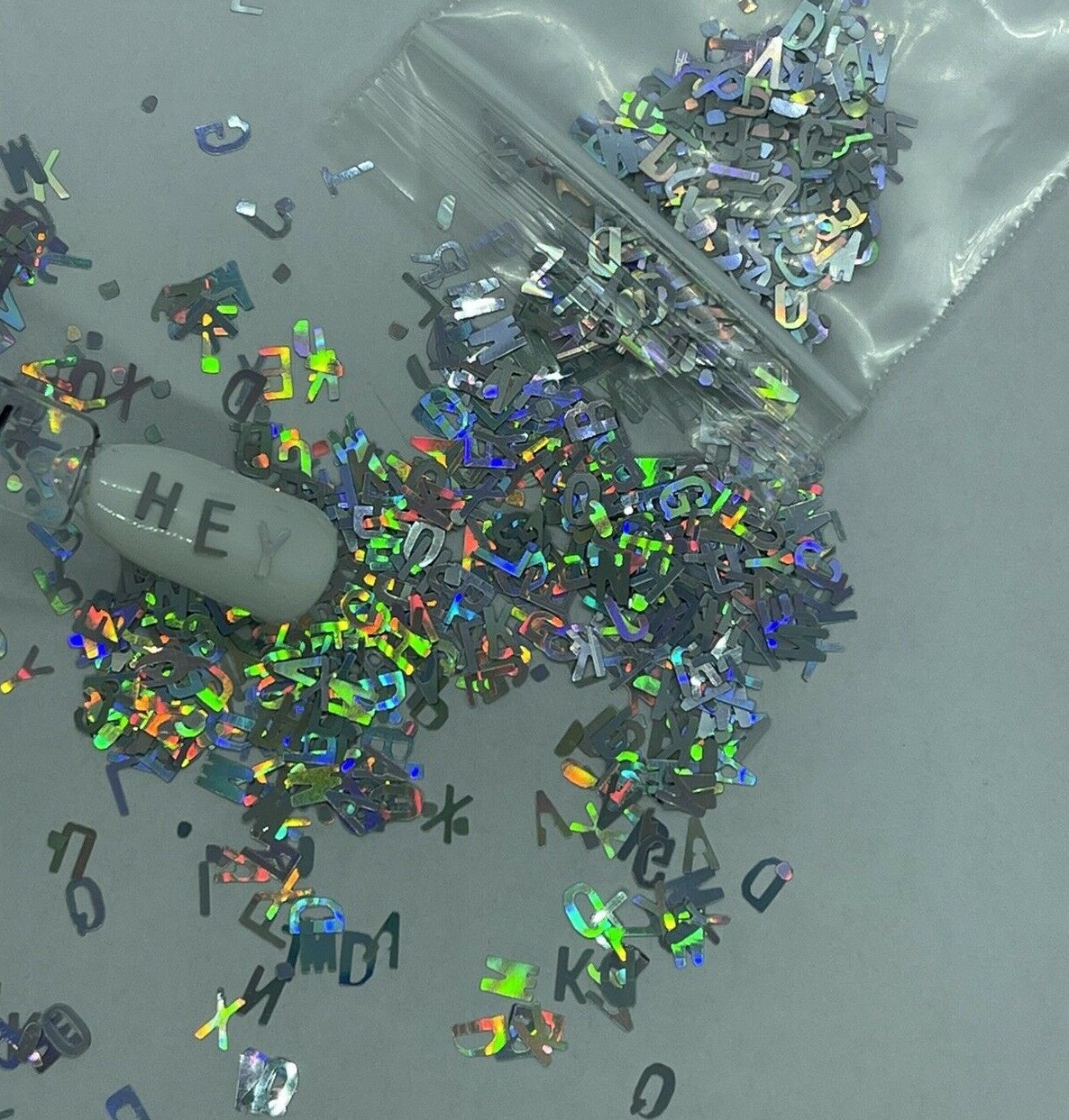 Holographic Silver Alphabet Nail Glitter| 1 TSP | Nail Art & Acrylic