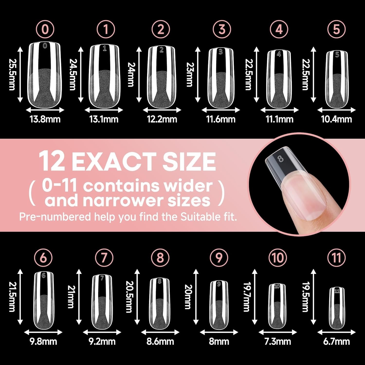 312pcs Medium Square Gel Nail Tips – Half Matte False Acrylic for Salon Quality