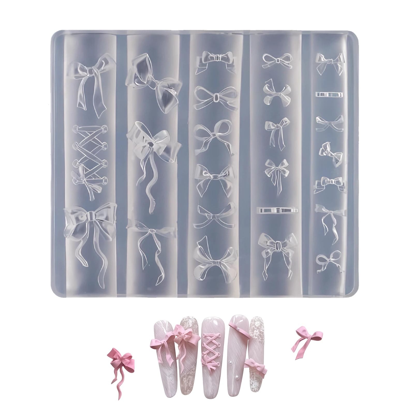 3D Bow Silicone Nail Molds, Cute Bow Nail Art Sculpture Mold for Resin Epoxy,…