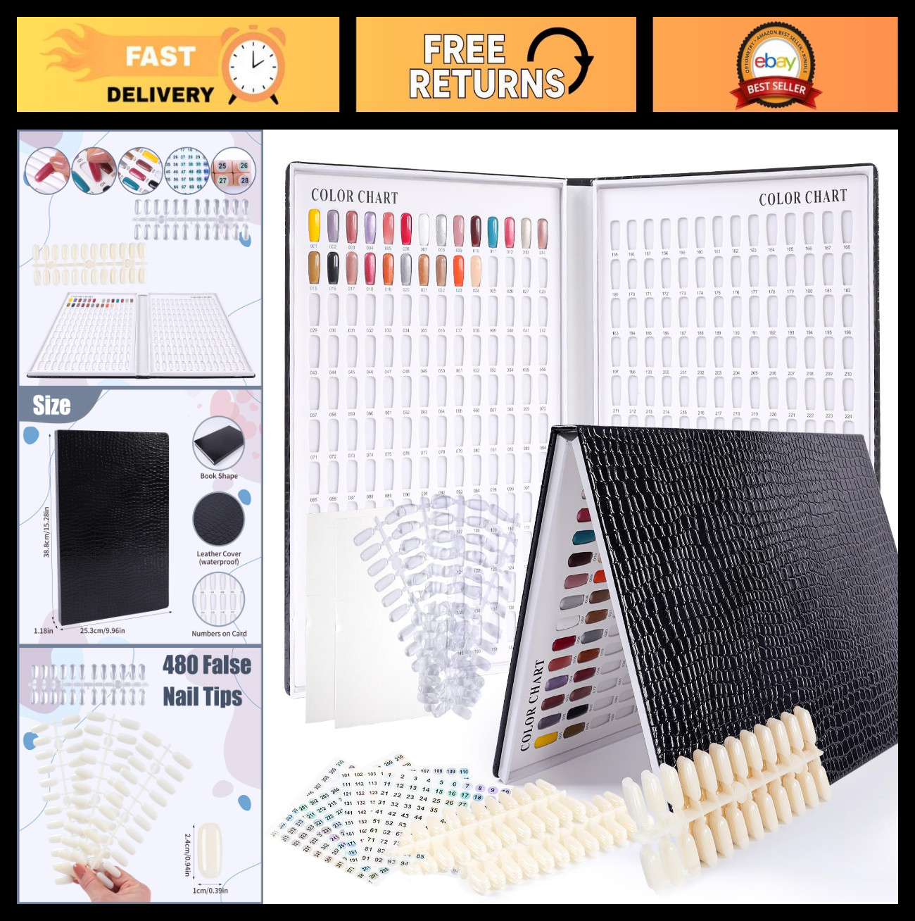 308 Colors Nail Swatches Book – 480 Nail Tips Display Chart for Gel Polish & Art