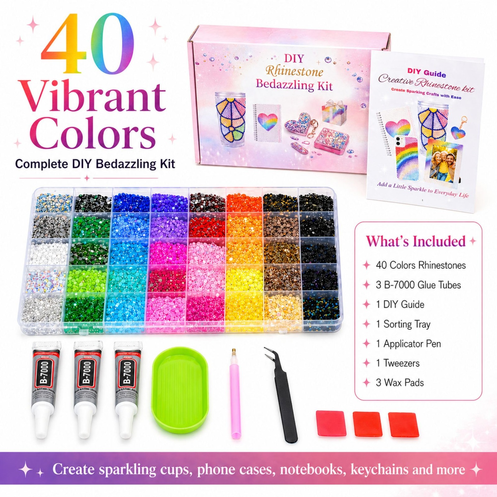 Bedazzling Kit with Rhinestones, 40 Colors 3mm 32000PCS Small Flatback Resin …