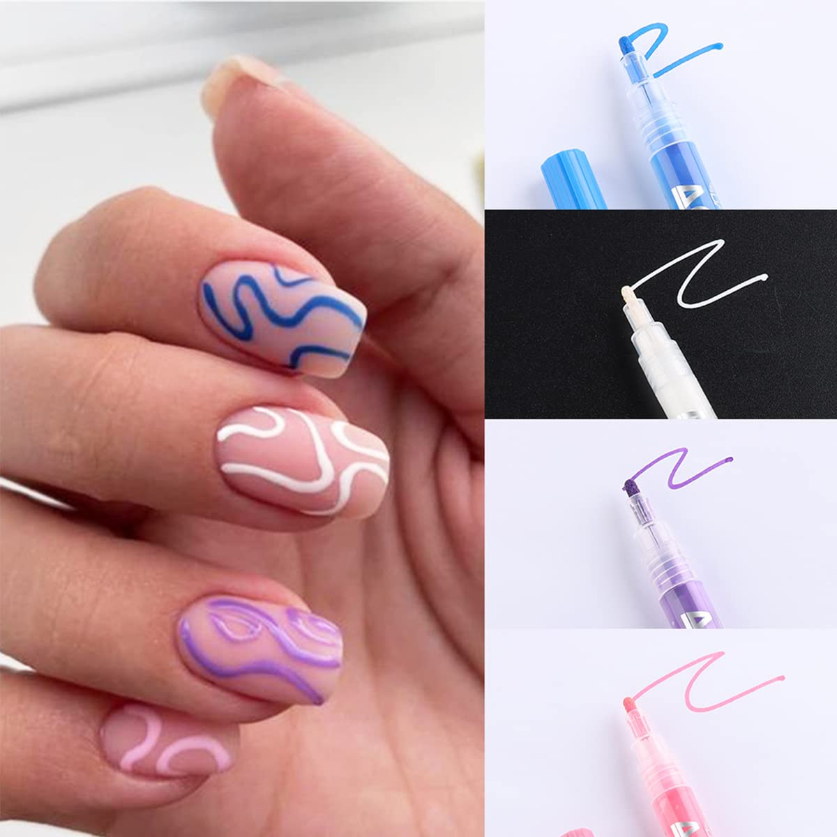 Nail Art Graffiti Pen Set 12pcs Waterproof Drawing Markers Neon Enamels Black Wh