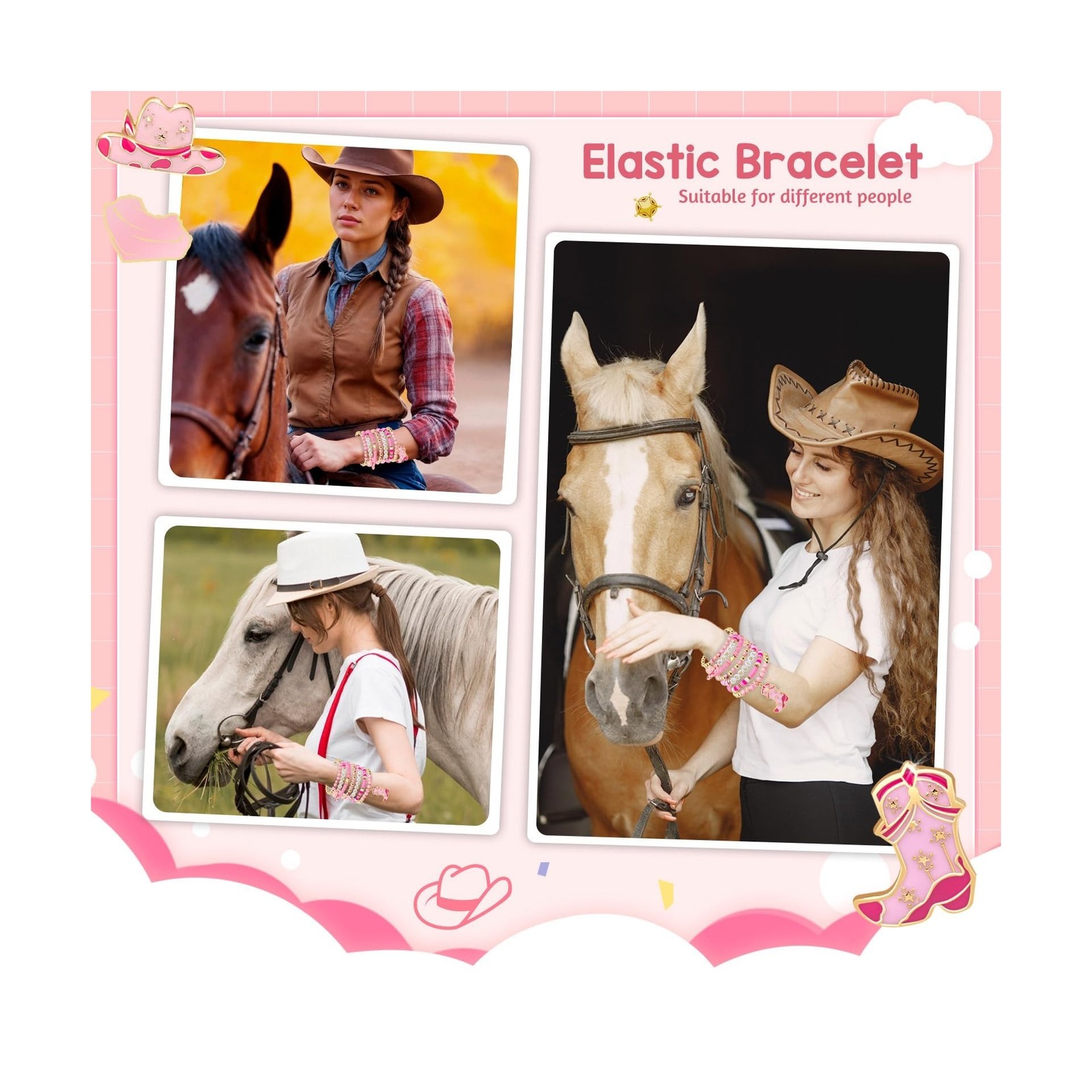 Artlunar Western Cowgirl Beaded Stretch Bracelets, Stackable cowgirl hat boot…