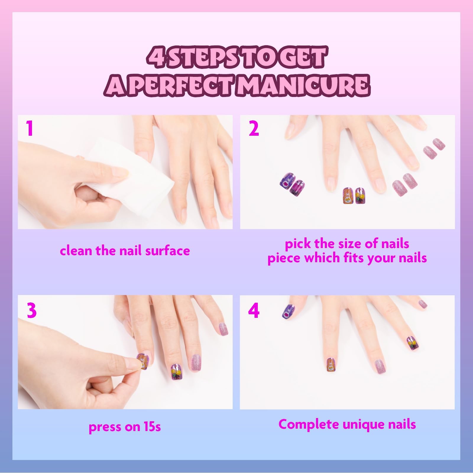 Care Bears 36 pcs Press on Nails for Kids | 37 Count (Pack of 1),