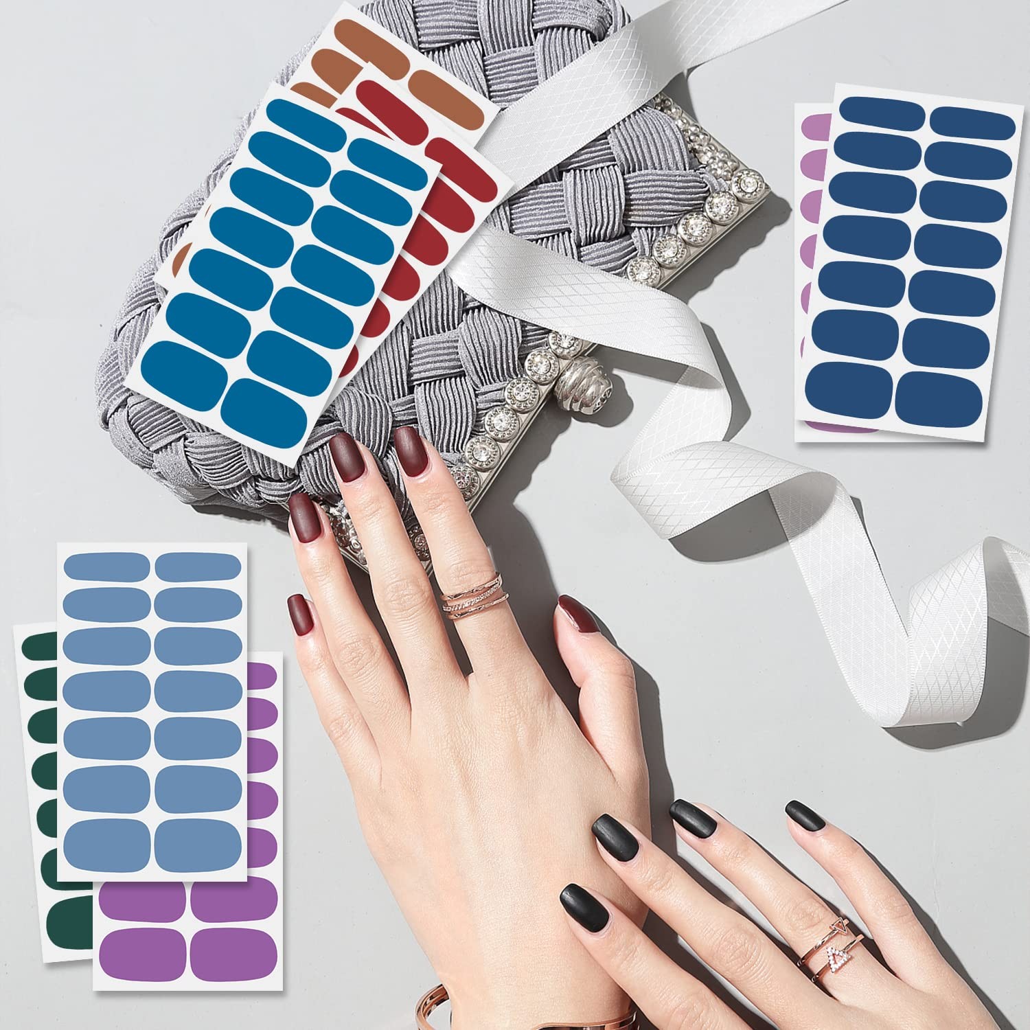 24 Sheets Solid Color Nail Wraps for Women Stick on Nail Polish Strips Self A…