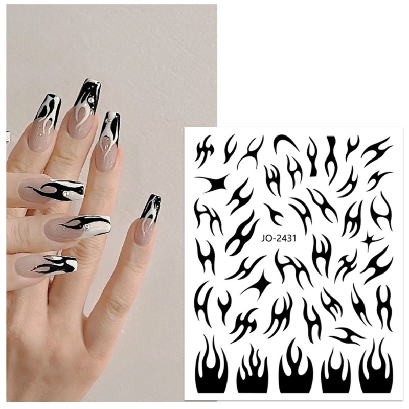 Nail Stickers Irregular Flame 3D Bronzing Strips Decals Sliders For Nails Tribal