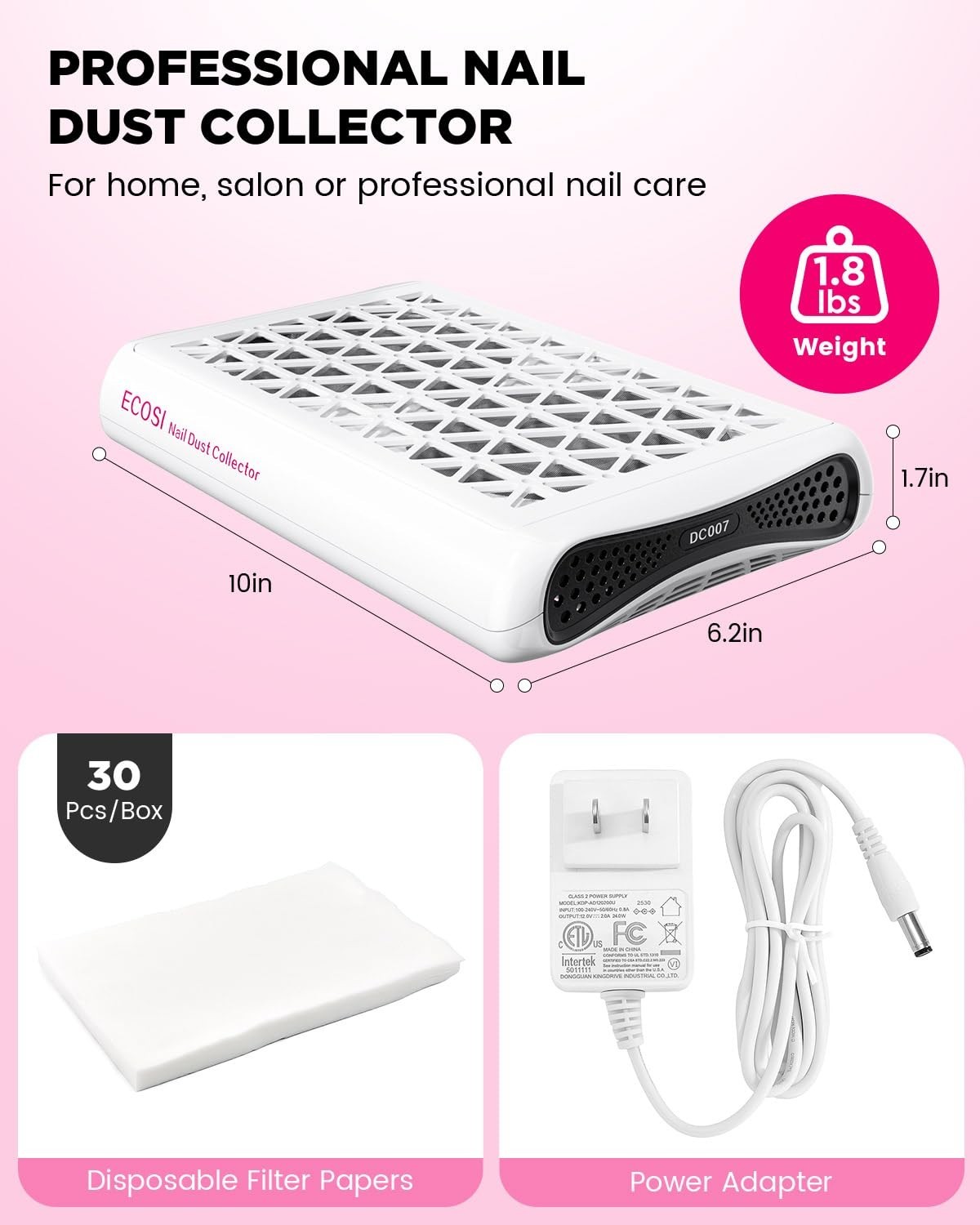 Powerful 8000RPM Nail Dust Extractor with 30 Filter Papers