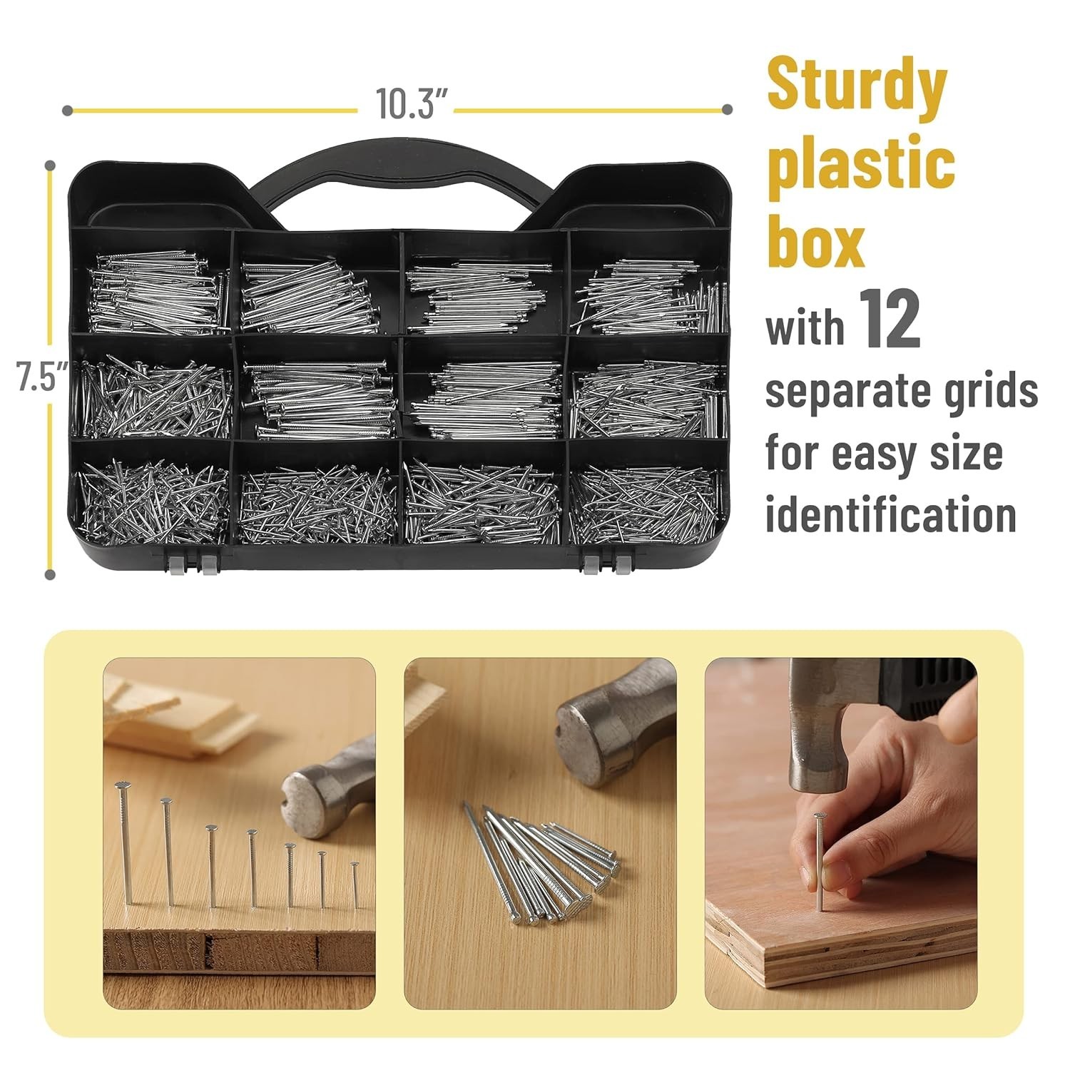 Versatile Nail Kit: 1500 Assorted Flat & Brad Nails Organized for Quick Access