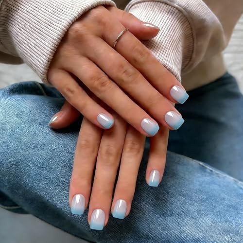 Chrome Ombre Teal Blue Press On Nails – 30 Pcs – Square – Ombre Blue