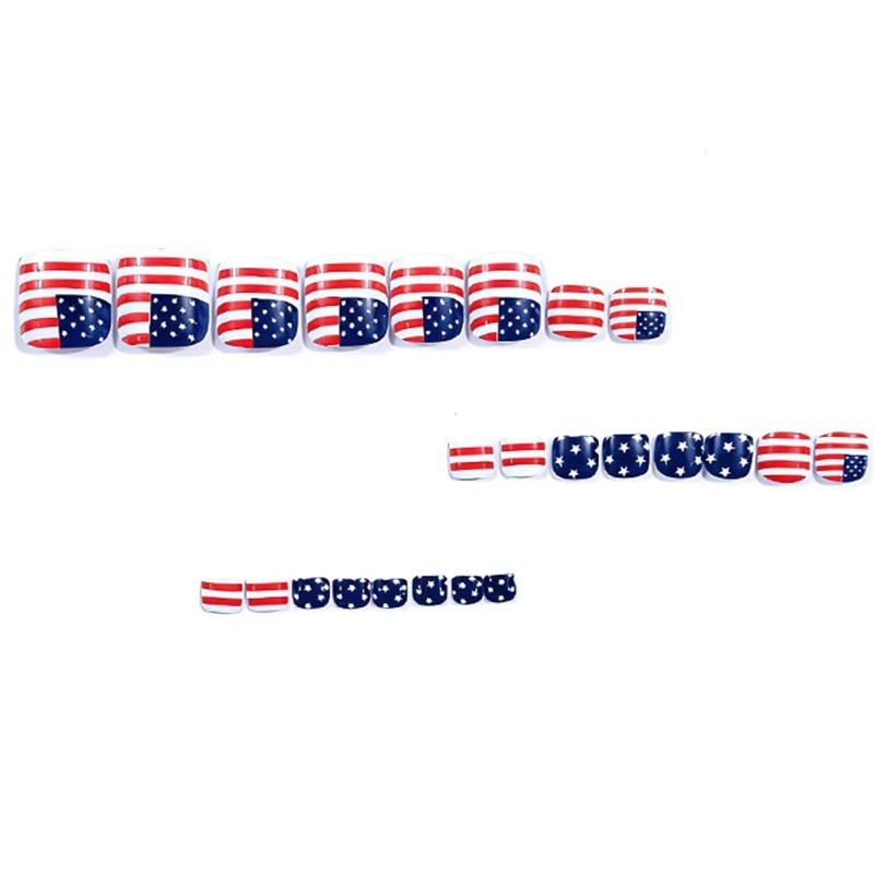 48pcs American Flag Fake Toenails, 4th of July Patriotic Press on Toenails