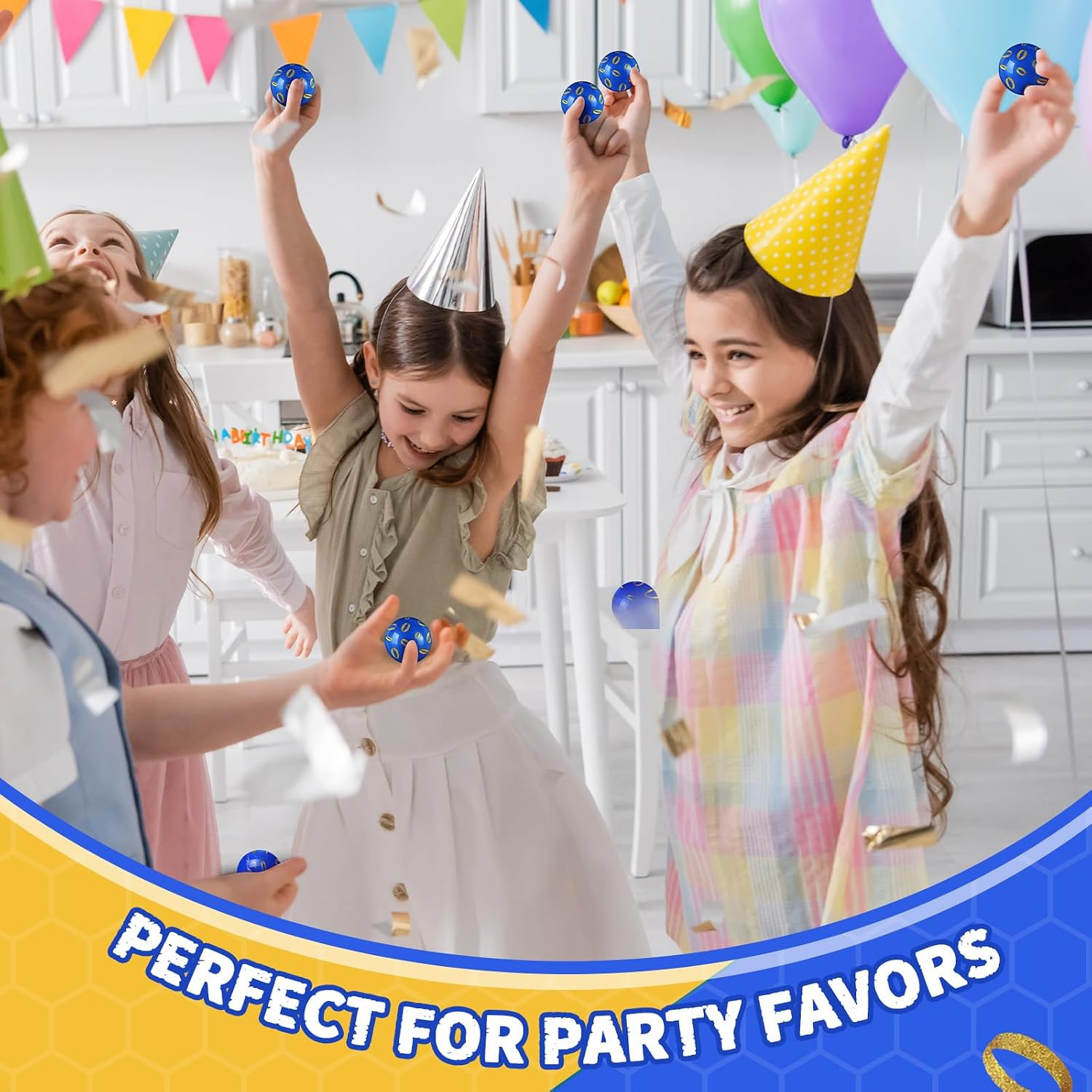 24 Pcs Blue & Gold Ring Bouncing Balls 35Mm Party Favors for Kids