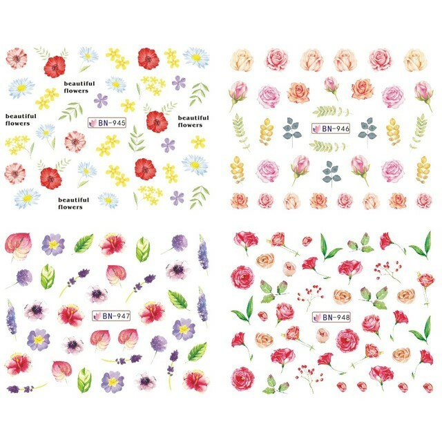 Nail Art Water Transfer Sticker Feather Rose Daisy Flower Leaves Floral Decals