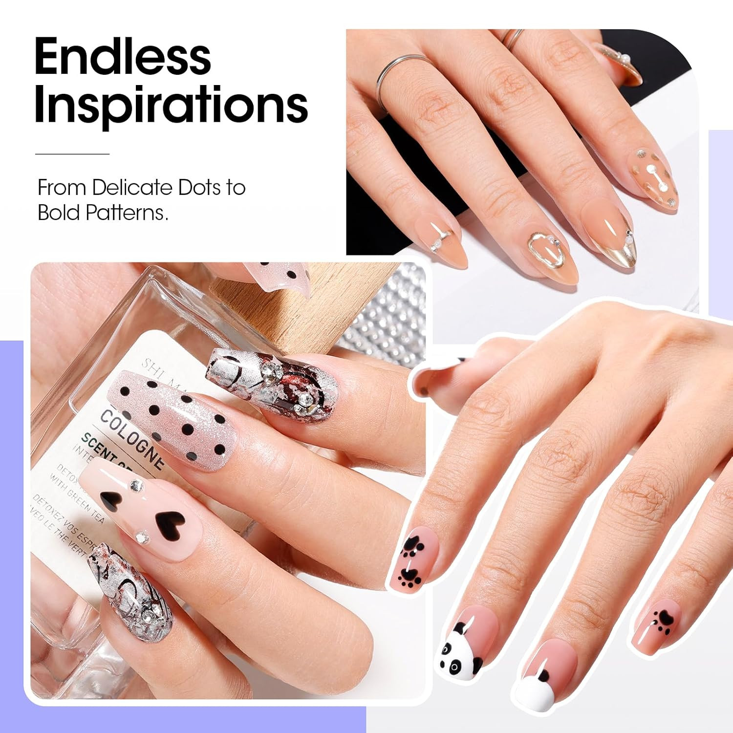 5-In-1 Nail Dotting Pen with Ballpoint Pen Design & Nail Rhinestones, Double-End