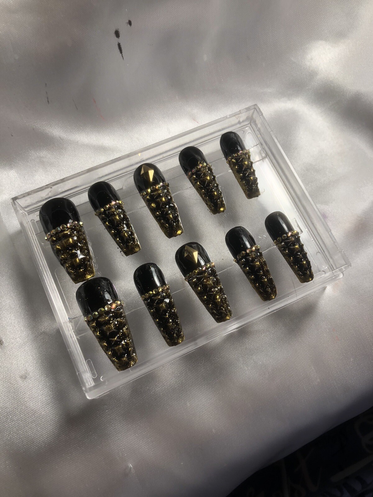 Z NAILZ! Z CLAWZ! Black/gold Handmade Custom Alligator Textured Press On Nails