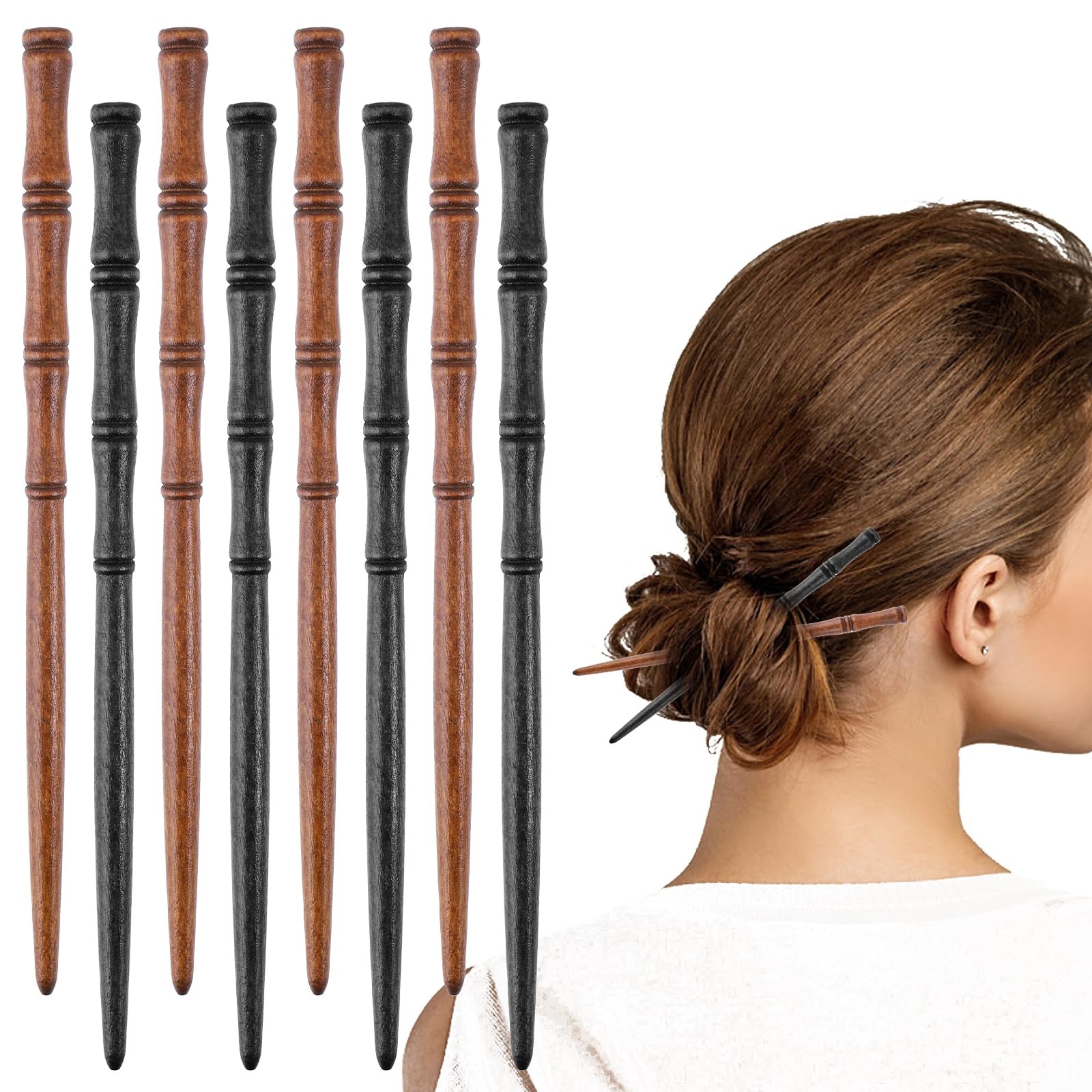 Gjinxi Wooden Sticks Hair Chopstick 8PCs,Bamboo 1 Count (Pack of 8), Brown