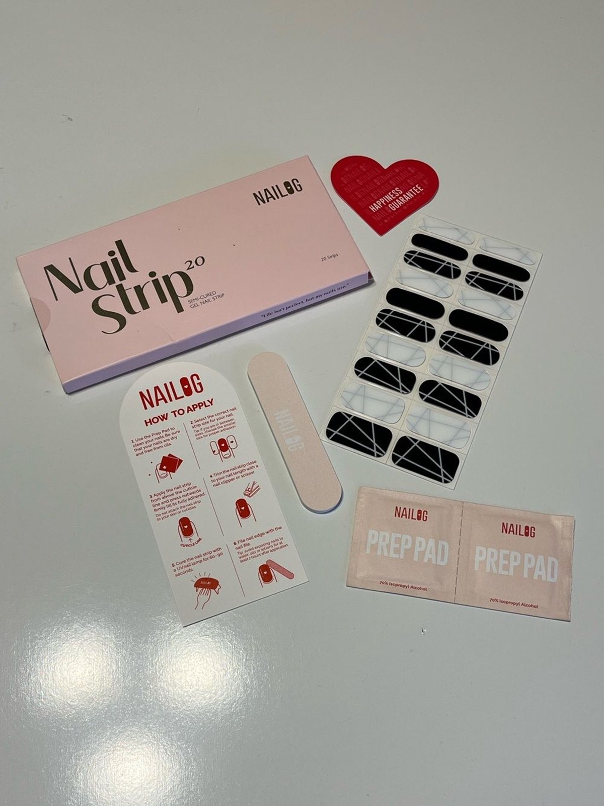 NAILOG Semi-Cured Gel Nail Strip Kit Black & White Design – NIB