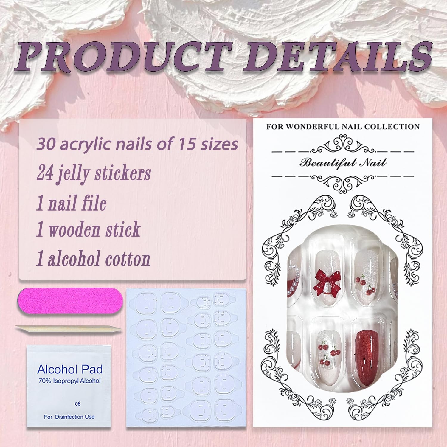 Valentines Press on Nails Medium Almond Fake Nails French Tip False Nails wit…