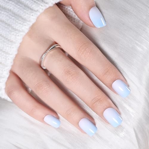 Ombre Press On Nails Square – Light Blue Short – 5A – Blue Ombre