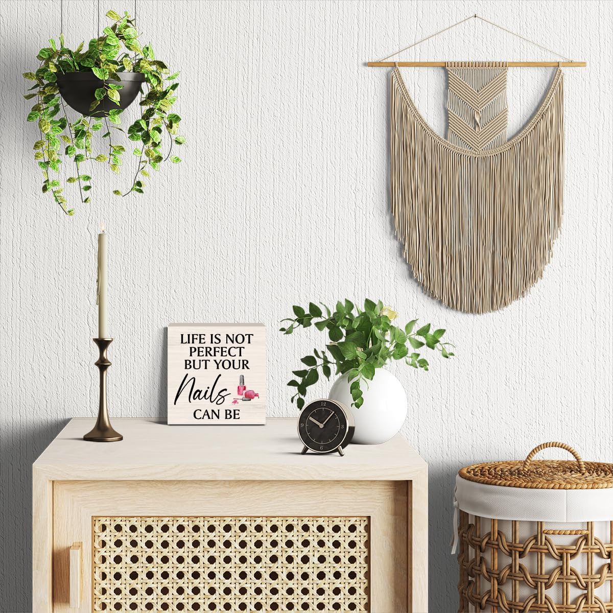 Inspirational Nail Salon Decor Wooden Box Sign, Nail Room Decor for Home Desk Ta