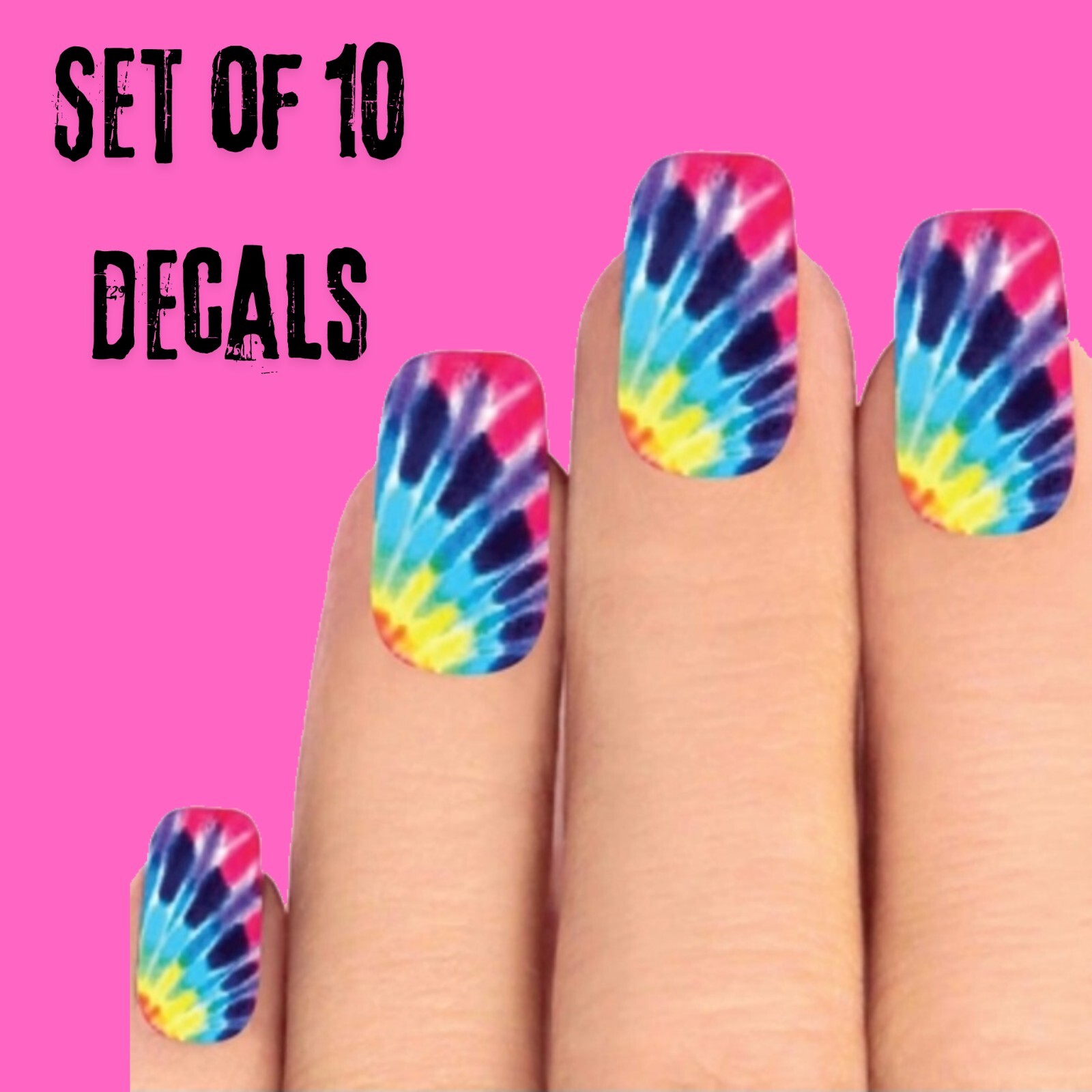 Full Nail Wraps Tye Dye Waterslide Decals Set of 10