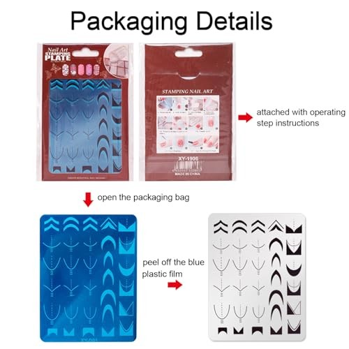 French Line Nail Stamper Plates Kit, 4Pcs Nail French Line Stamper Plates