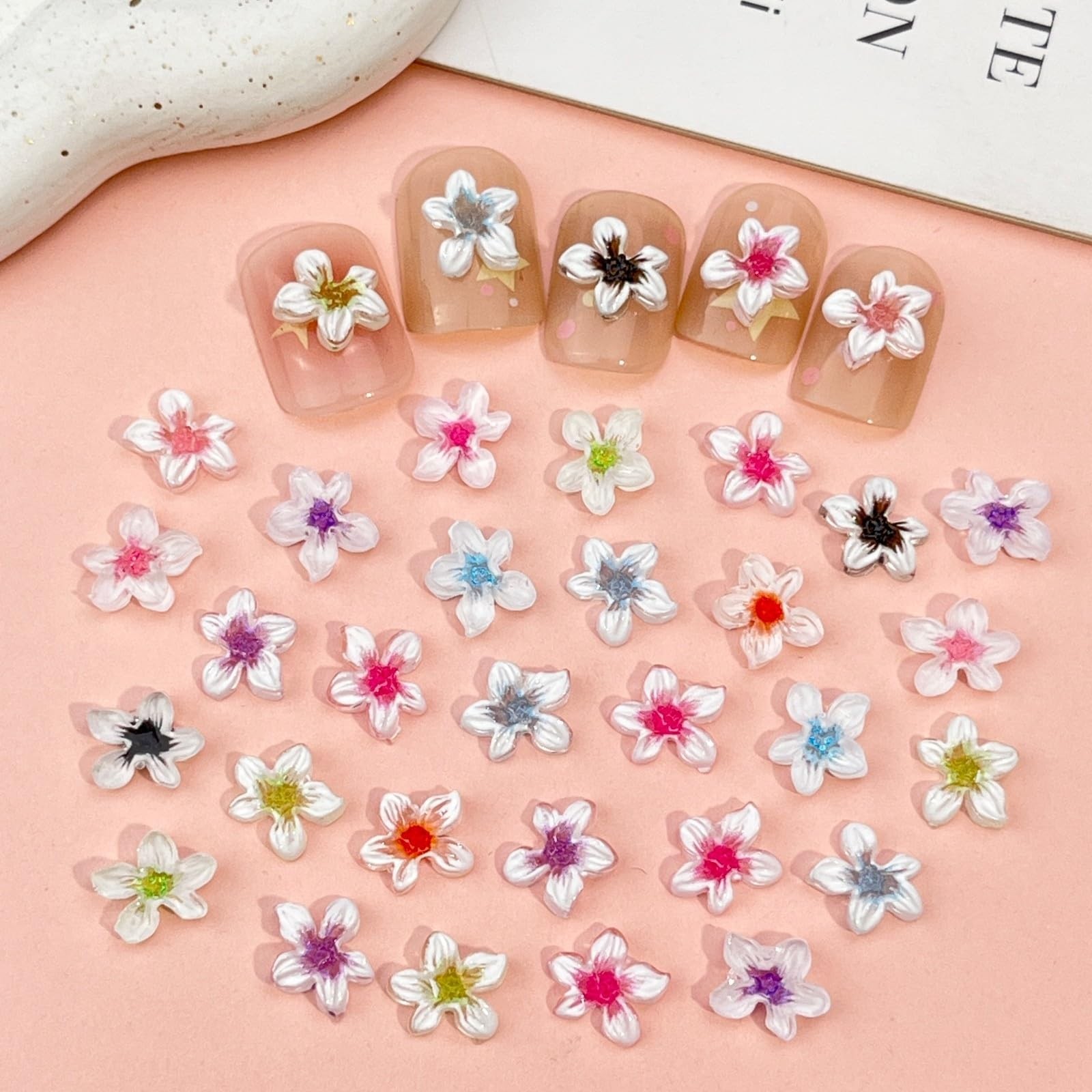 CnSybaris 120pc 3D Flower Nail Charms White