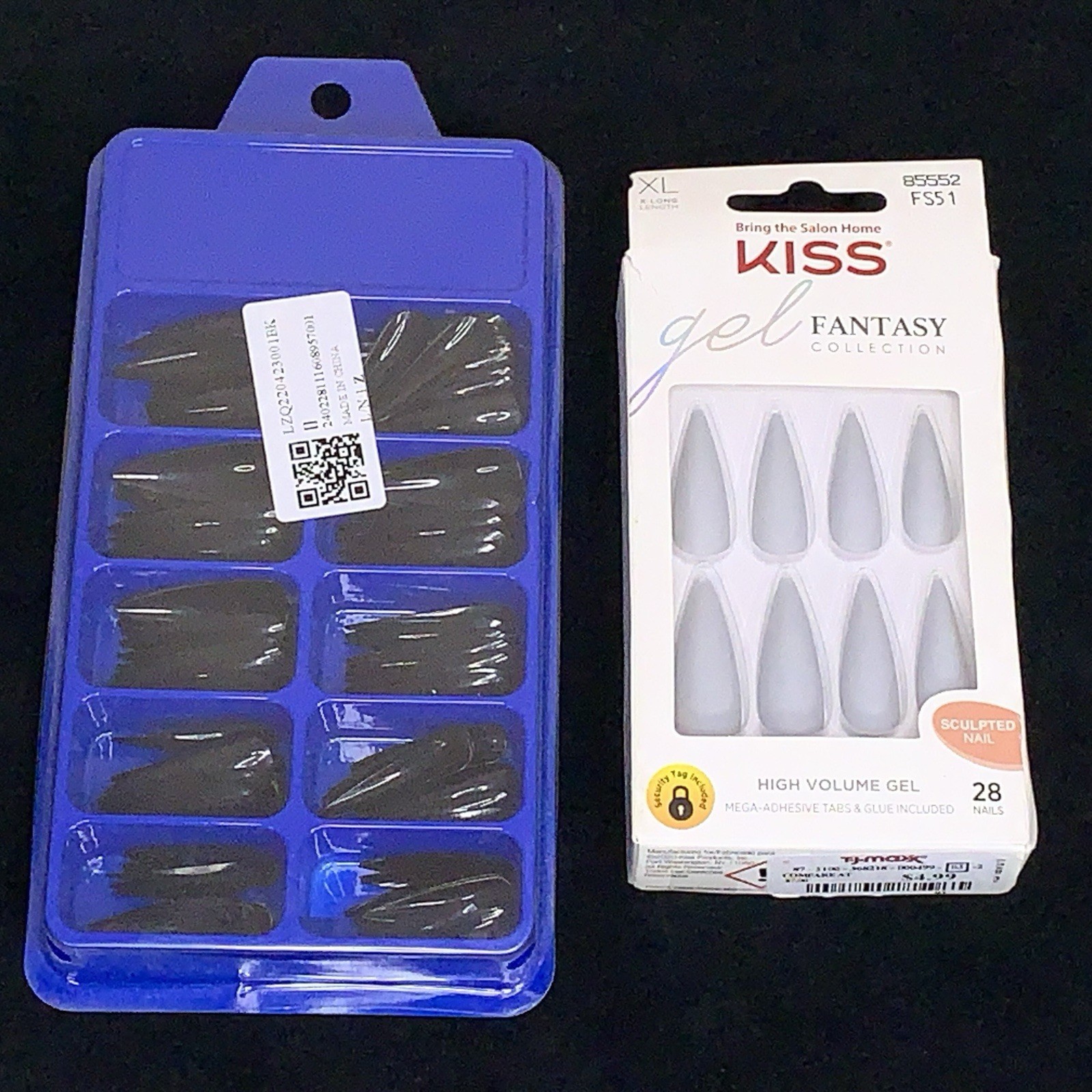 Lot Of 2 Artificial Nails Claw Stiletto Style Grey Black Glam Goth Press On