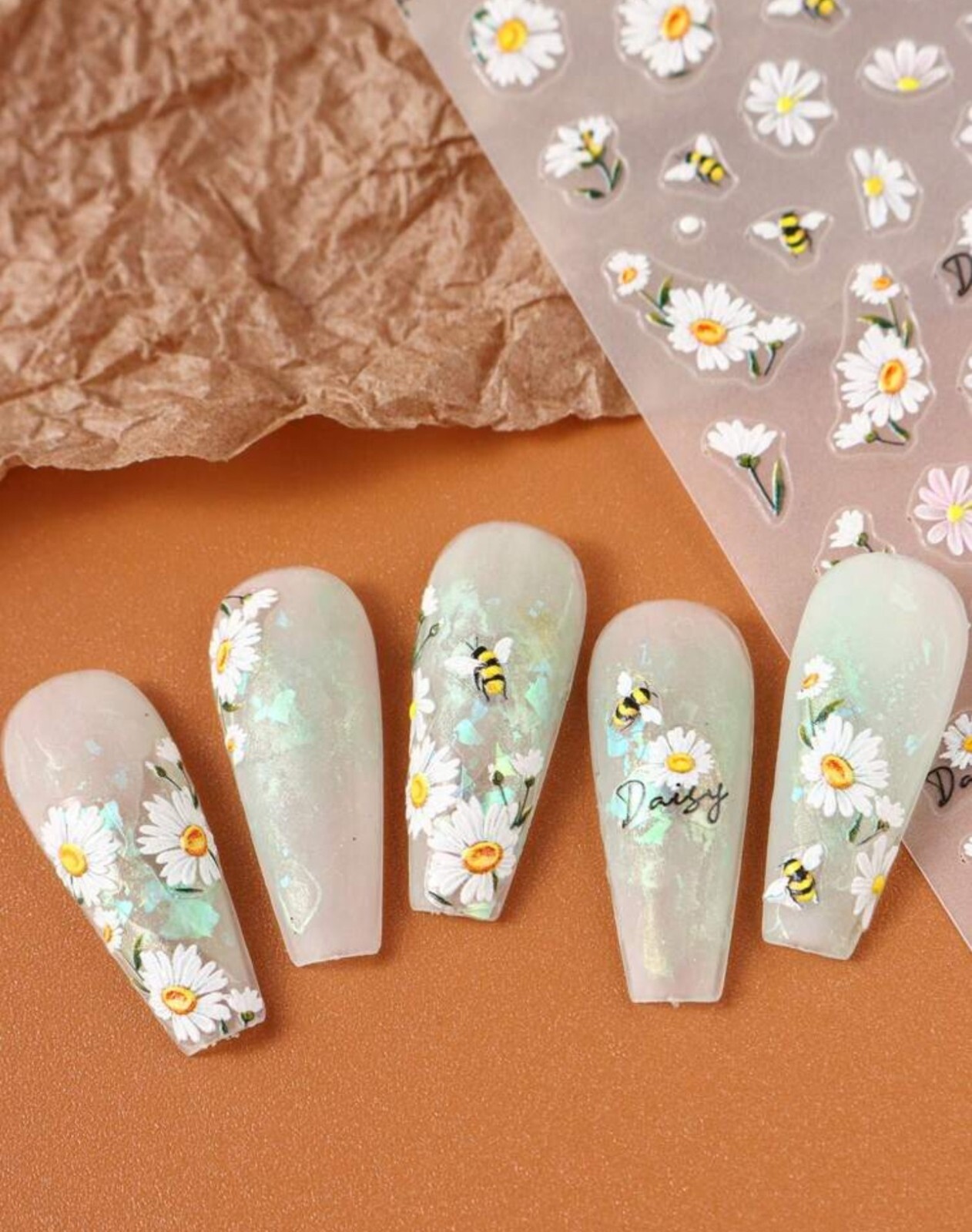 5D Nail Art Stickers Decals Embossed Flowers Floral Daisy Ladybird Summer Spring
