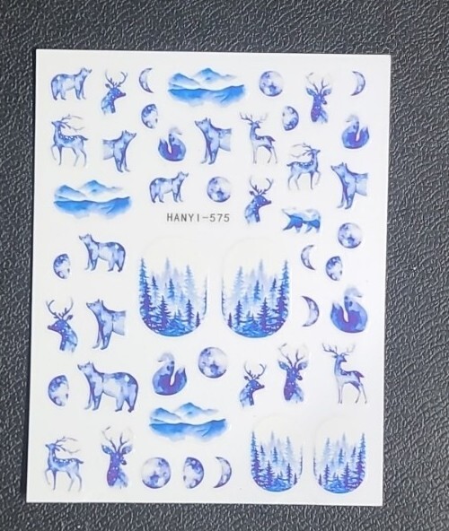 Blue Bear and Deer, Moon Nail Art Stickers Decals