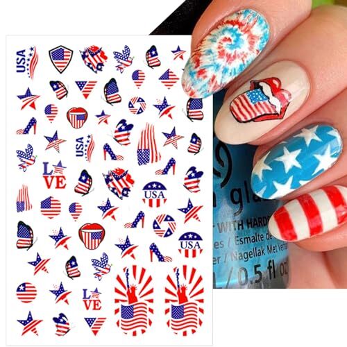 8 Sheets 4th of July Nail Stickers, Independence Day Patriotic Nail Decals, 3D