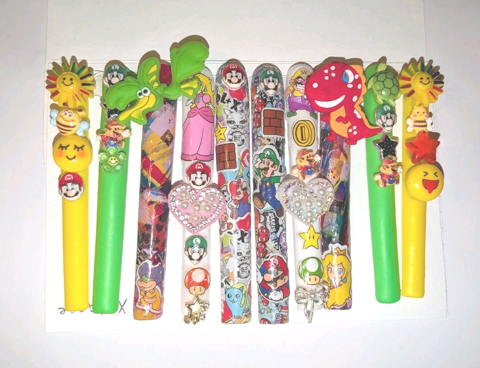 Bright Custom Super Mario Multicolor Decorative 6Xl Press On Nails Sz X-Large