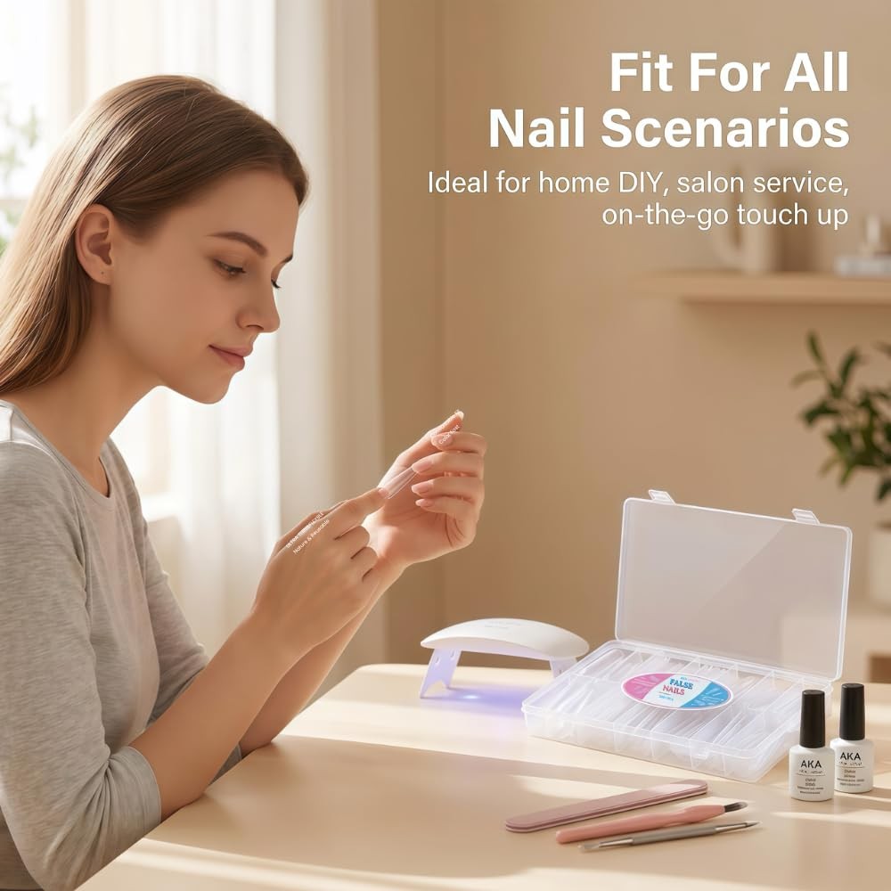 Long Square Nail Tips240Pcs Clear Full Cover Soft Gel Nail Tips12 Sizes Pre-S…