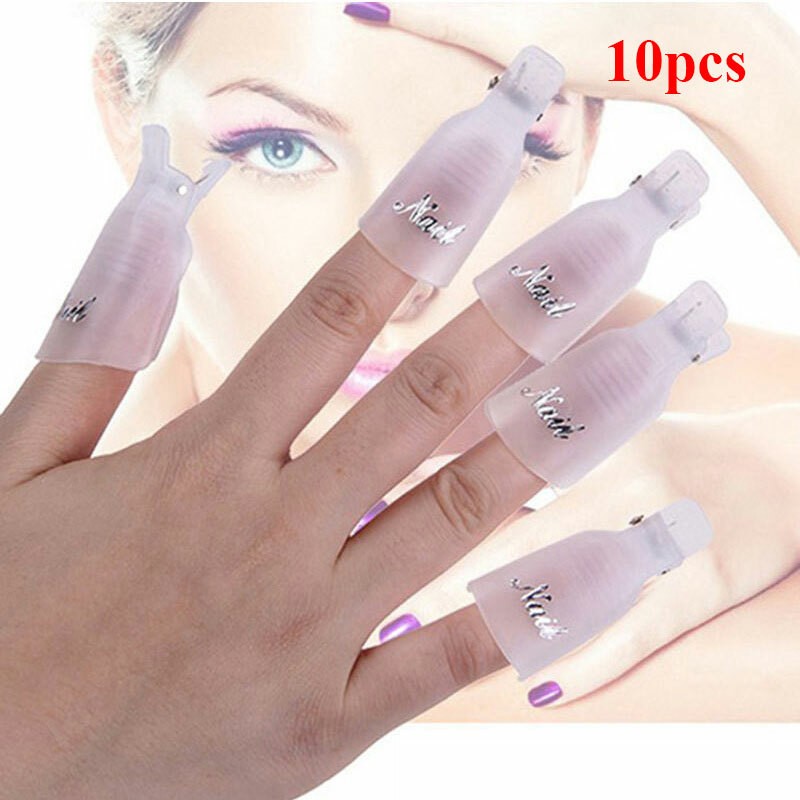 10Pcs Silicone UV Gel Polish Remover Wraps Soak Off Cap Clip Nail Art Tool US✔