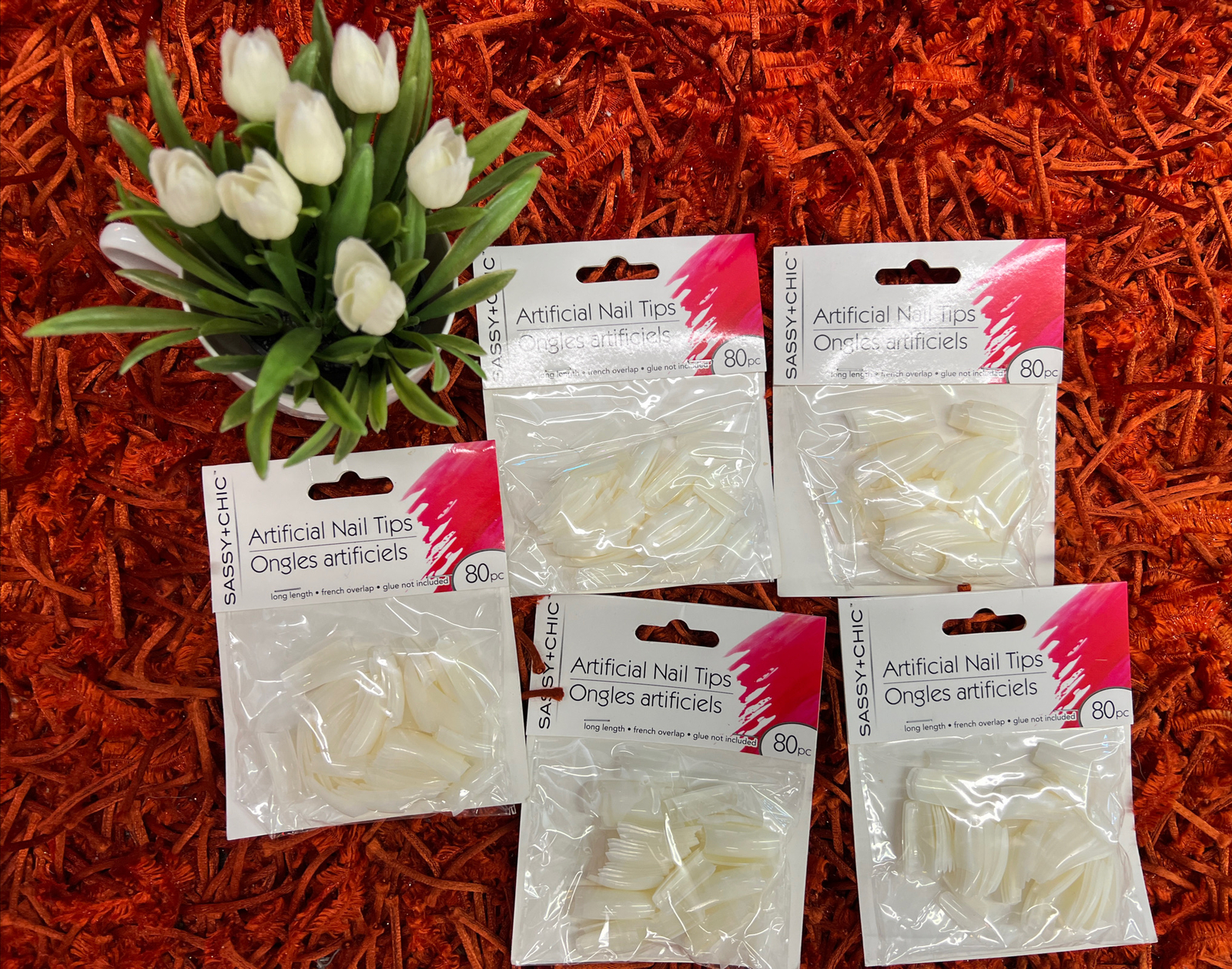 Sassy+Chic Artificial Nail Tips 80 Pcs Long Length French Overlap Glue Not Incl.