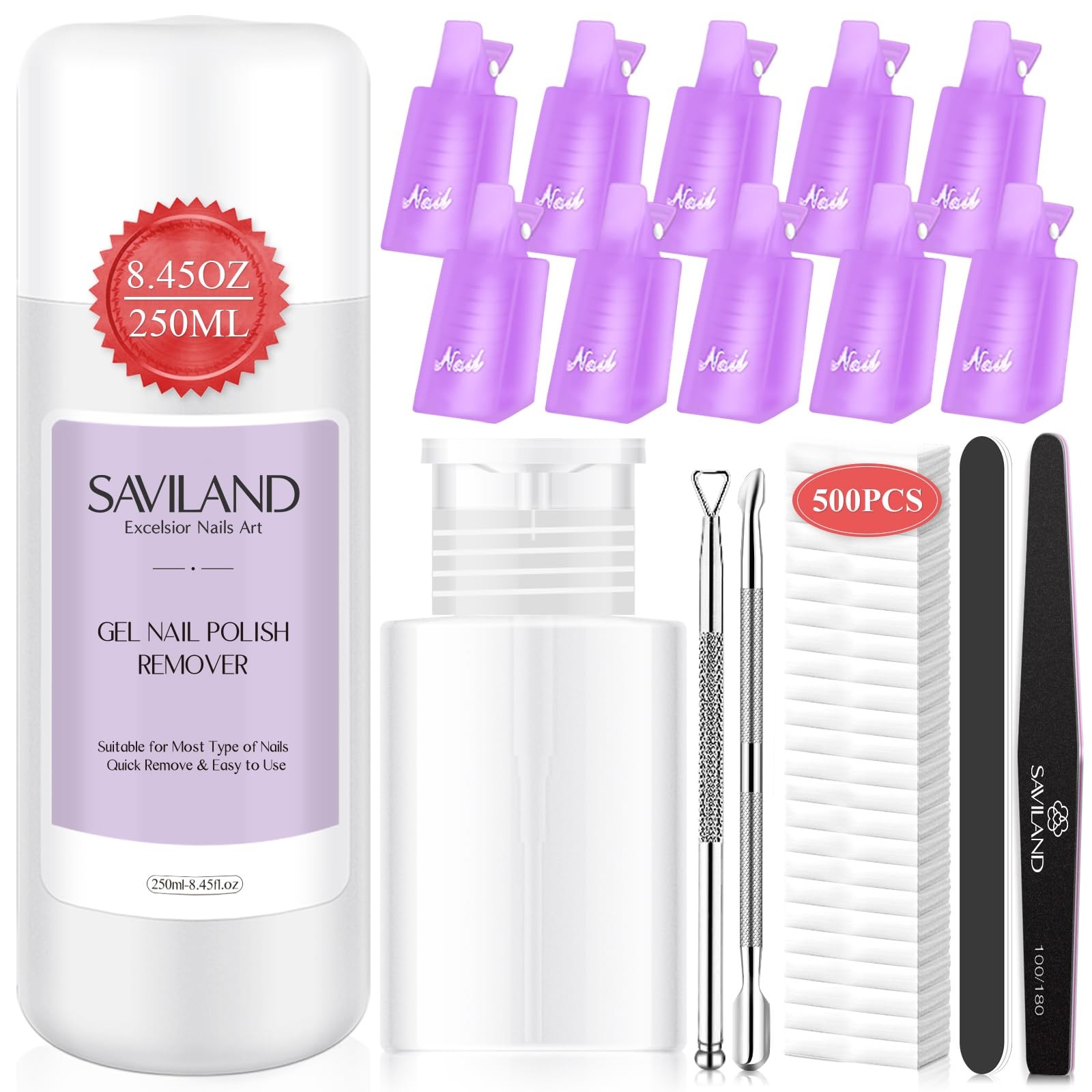 SAVILAND Gel Nail Polish Remover Kit: 250ml 8.45 fl.oz (Kit 2), Purple