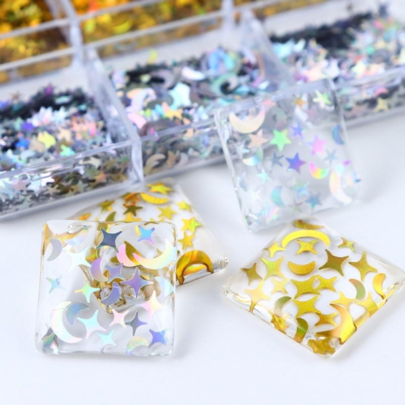 Moon Star Glitter For Epoxy Resin Mold Filling Paper Material Gold Silver Color