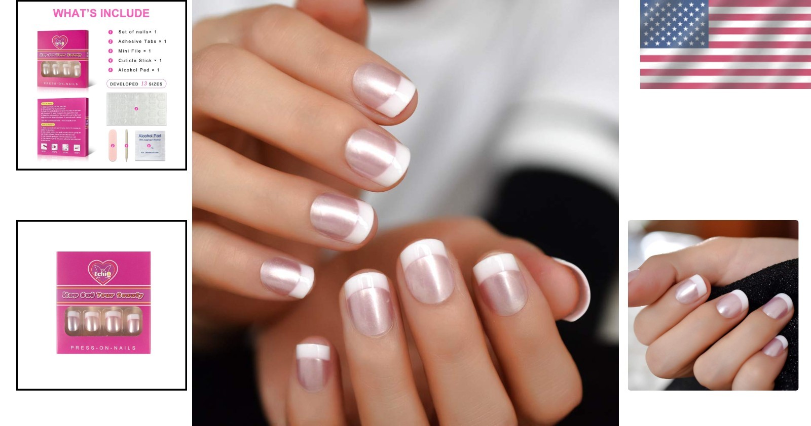 Elegant Glossy Pearl Pink French Nails – 24pcs with Easy Adhesive Application